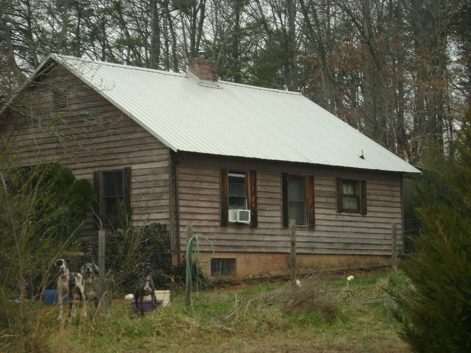 White metal roof on an old wood sided farmhouse, from a Metal Roof Installation job in Diagonal